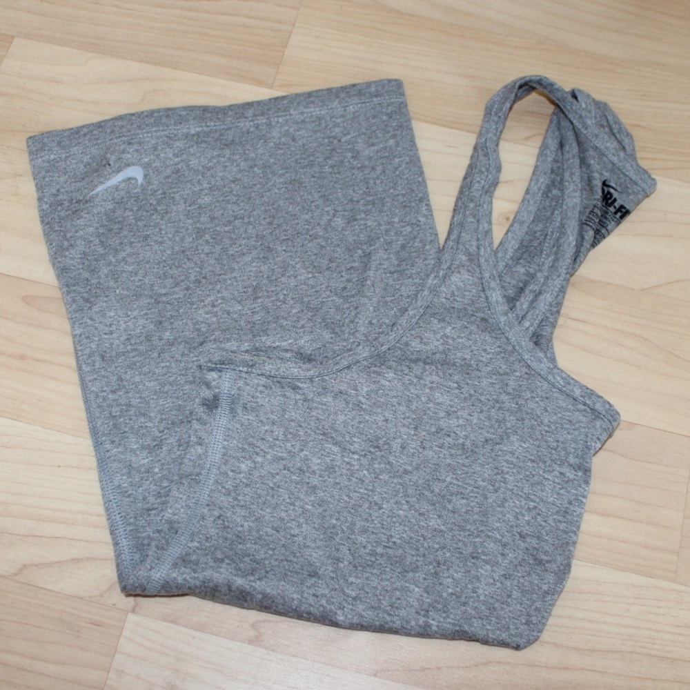 NIKE Dri-Fit Racerback Tank Top Gray Workout Athletic Sports Top Size Small - Picture 2 of 6